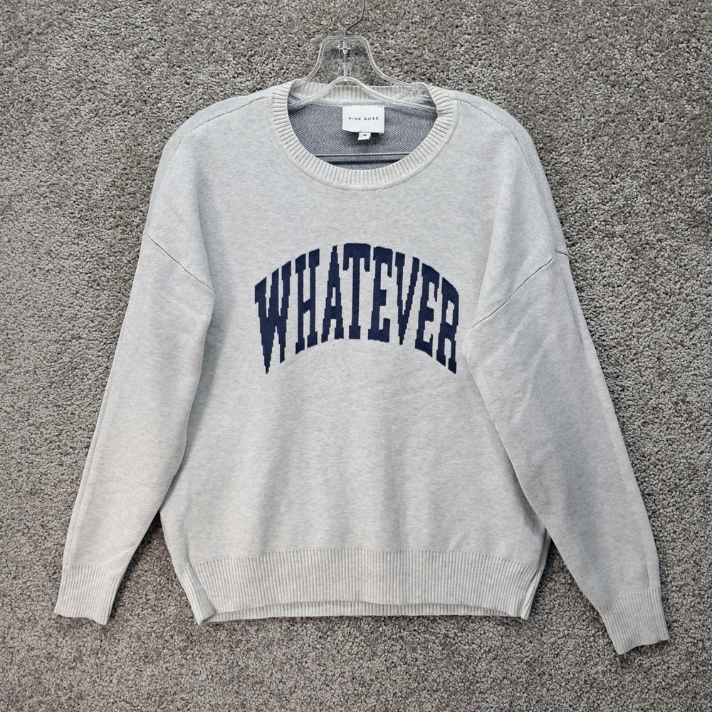 Pink Rose Whatever Graphic Knit Sweater Gray Women Medium 4S27233